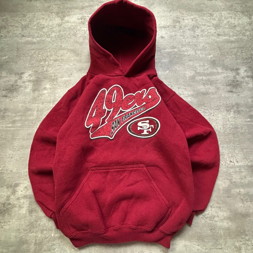 Logo 7 San Francisco 49ers Hoodie Youth Medium Red 90s Boxy Fits Adult Small